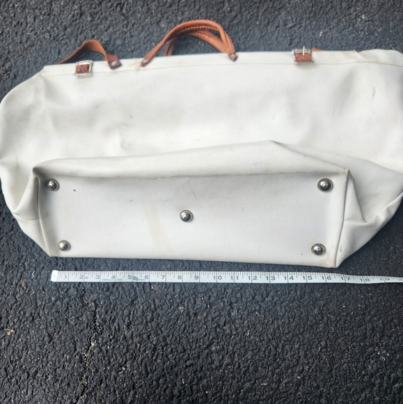 Large  White and Brown Leather and Vinyl Utility Tote Bag - Picture 7 of 8